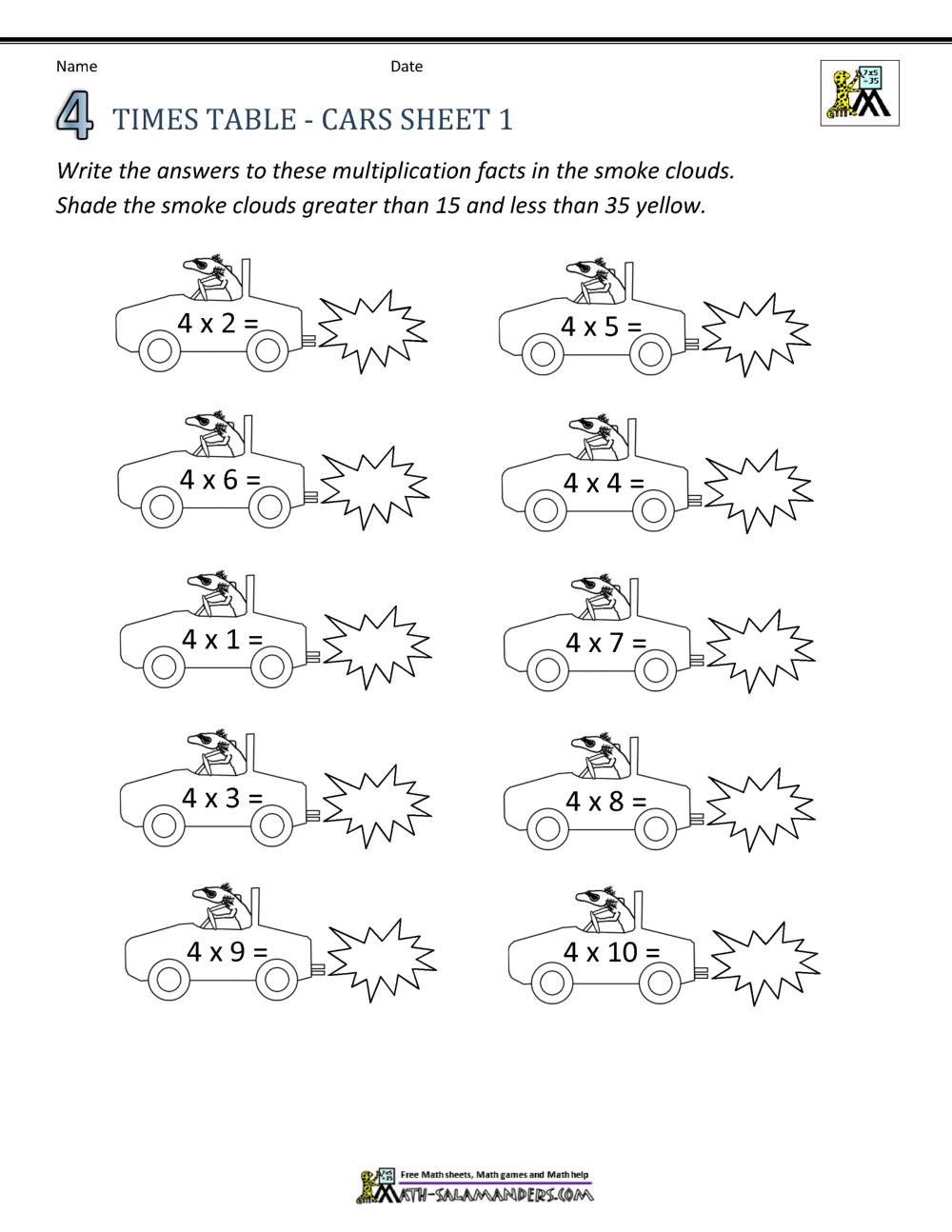 Times Tables for kids - 4 Times Table Sheets