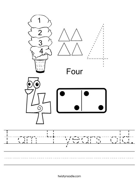 I am 4 years old Worksheet - Twisty Noodle