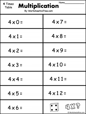 Times Table - 4 Times Table - Worksheets4Free - Free Worksheets