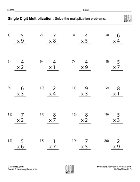 Single Digit Multiplication Worksheet (Set 4) | Homeschool Books ...