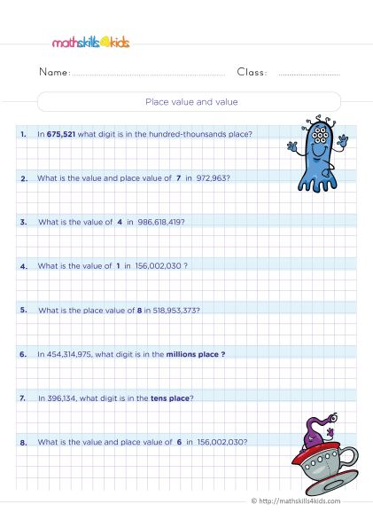 5th-grade number sense and place value worksheets: Free download