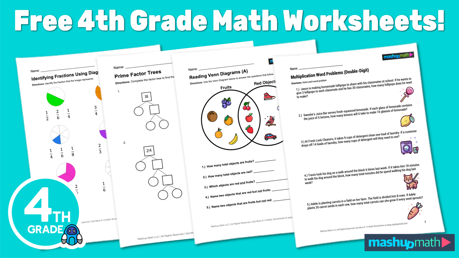 Free 4th Grade Math Worksheets—Printable — Mashup Math