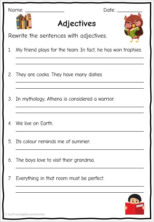 Grade 4 &  5 Adjective Worksheets | English | Free Printable