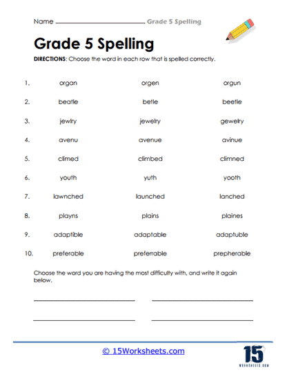 5th Grade Spelling Words Worksheets - 15 Worksheets Library