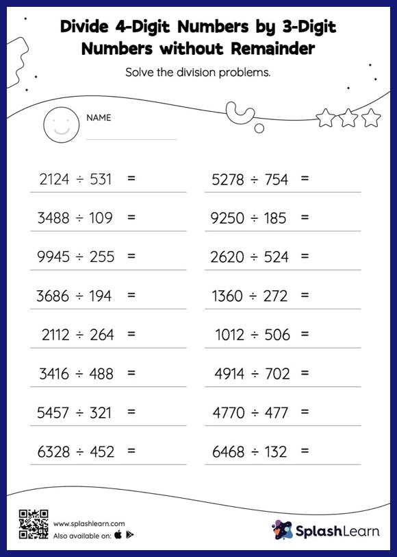 Divide 4-Digit Numbers by 3-Digit Numbers without Remainder ...