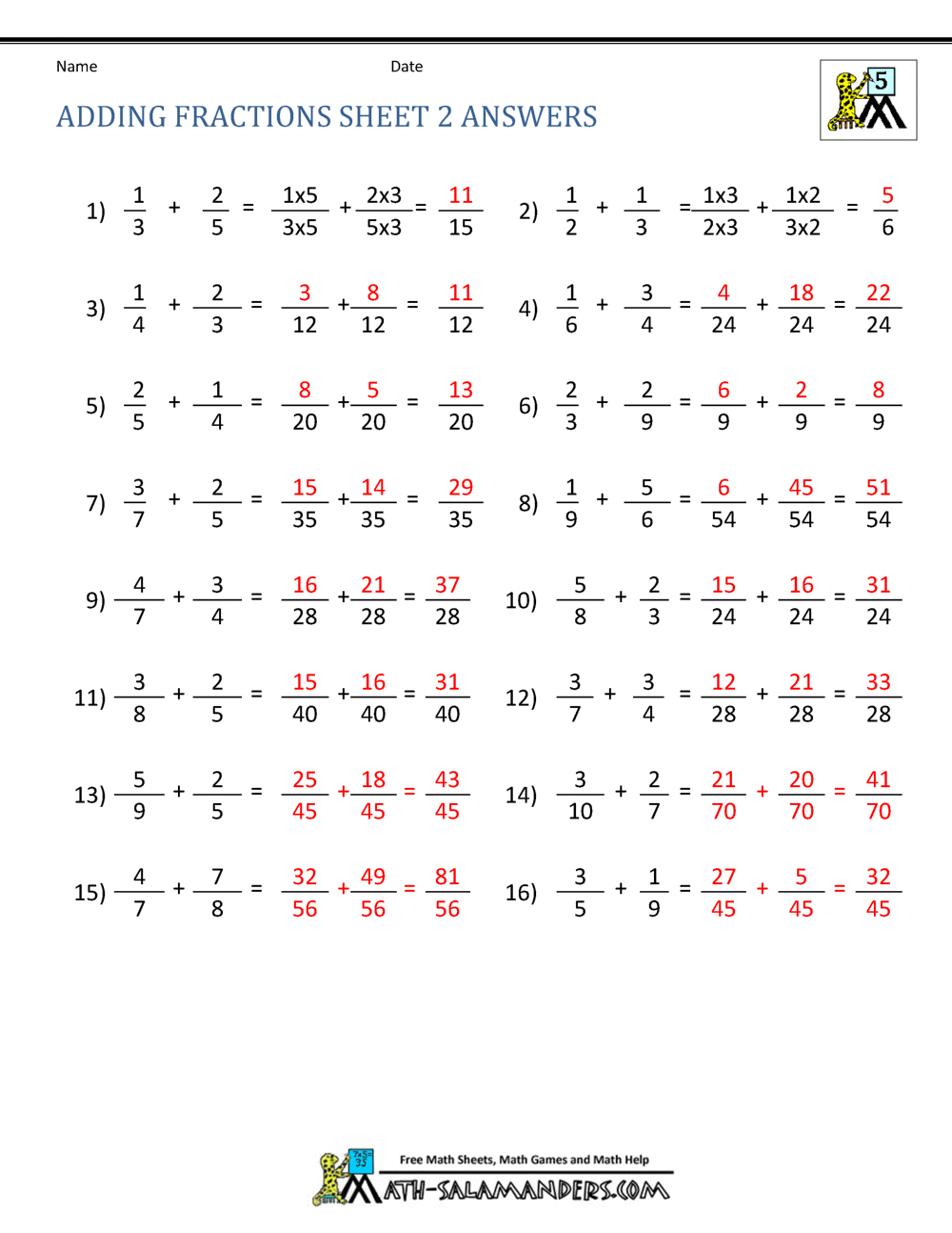 4th grade adding subtracting unlike denominators worksheet