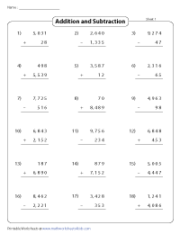 4th Grade Addition and Subtraction Worksheets