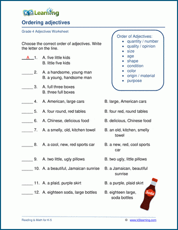 Ordering adjectives worksheets | Worsheets library