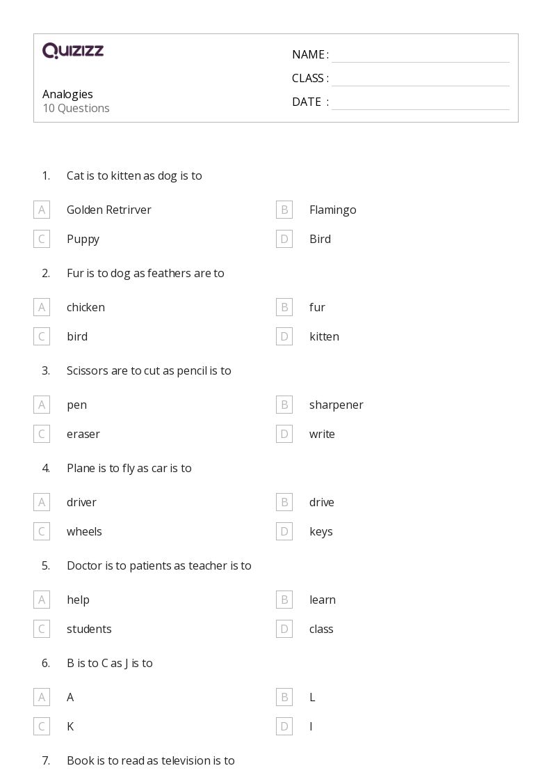 4th grade analogy worksheet