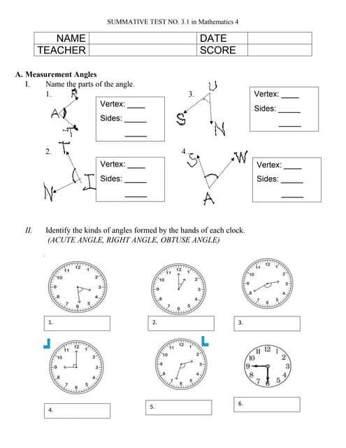 Measures of Angles Worksheets | PDF