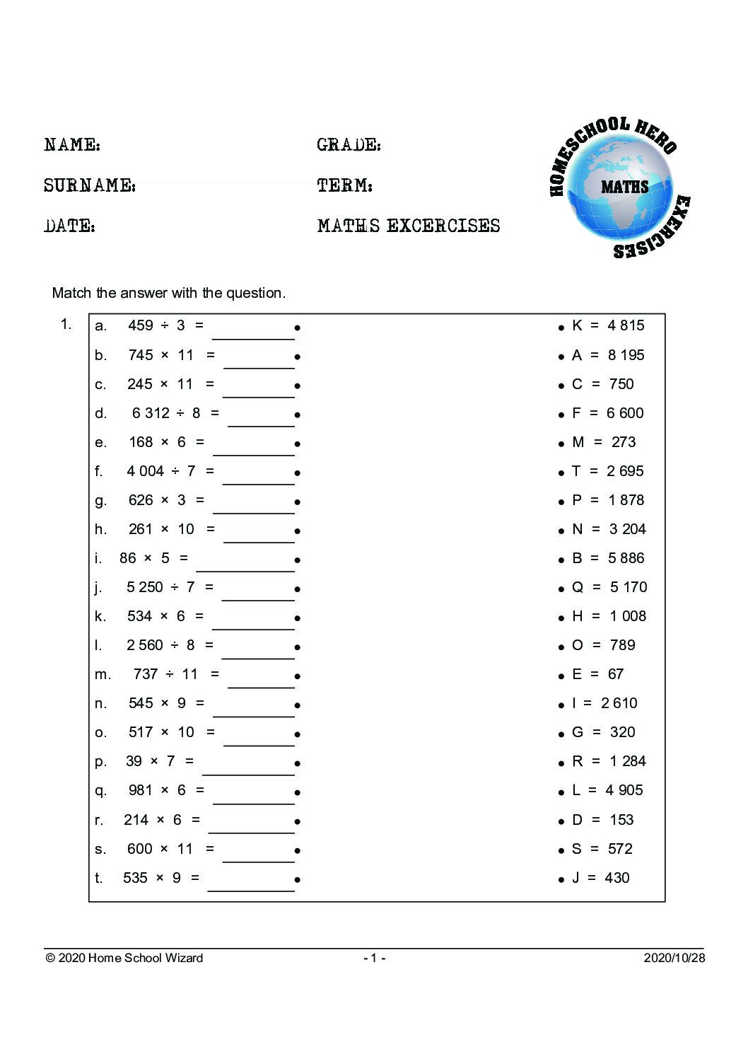 GRADE 4 TERM 4 MATHEMATICS WORKSHEET 7 (Q& A) • Teacha!