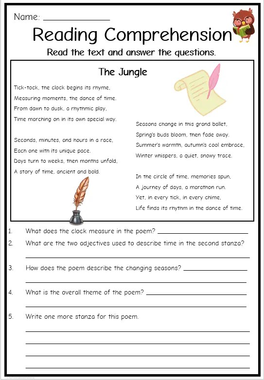 4th grade comprehension worksheet free