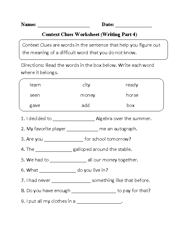 worksheets library | Context Clues Worksheets