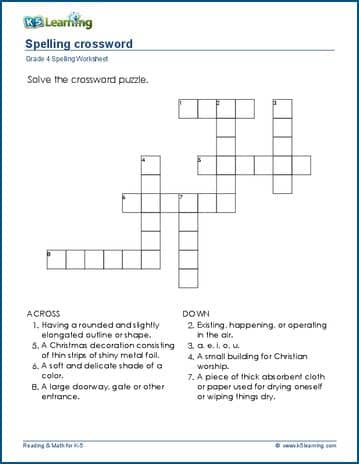 4th grade crossword puzzles
