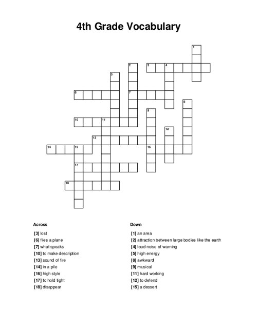 4th grade crossword puzzles