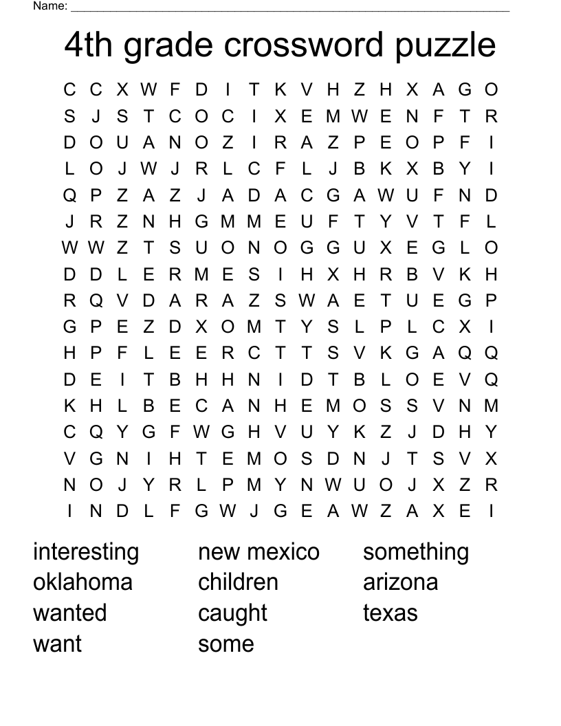 4th grade crossword puzzle Word Search - WordMint