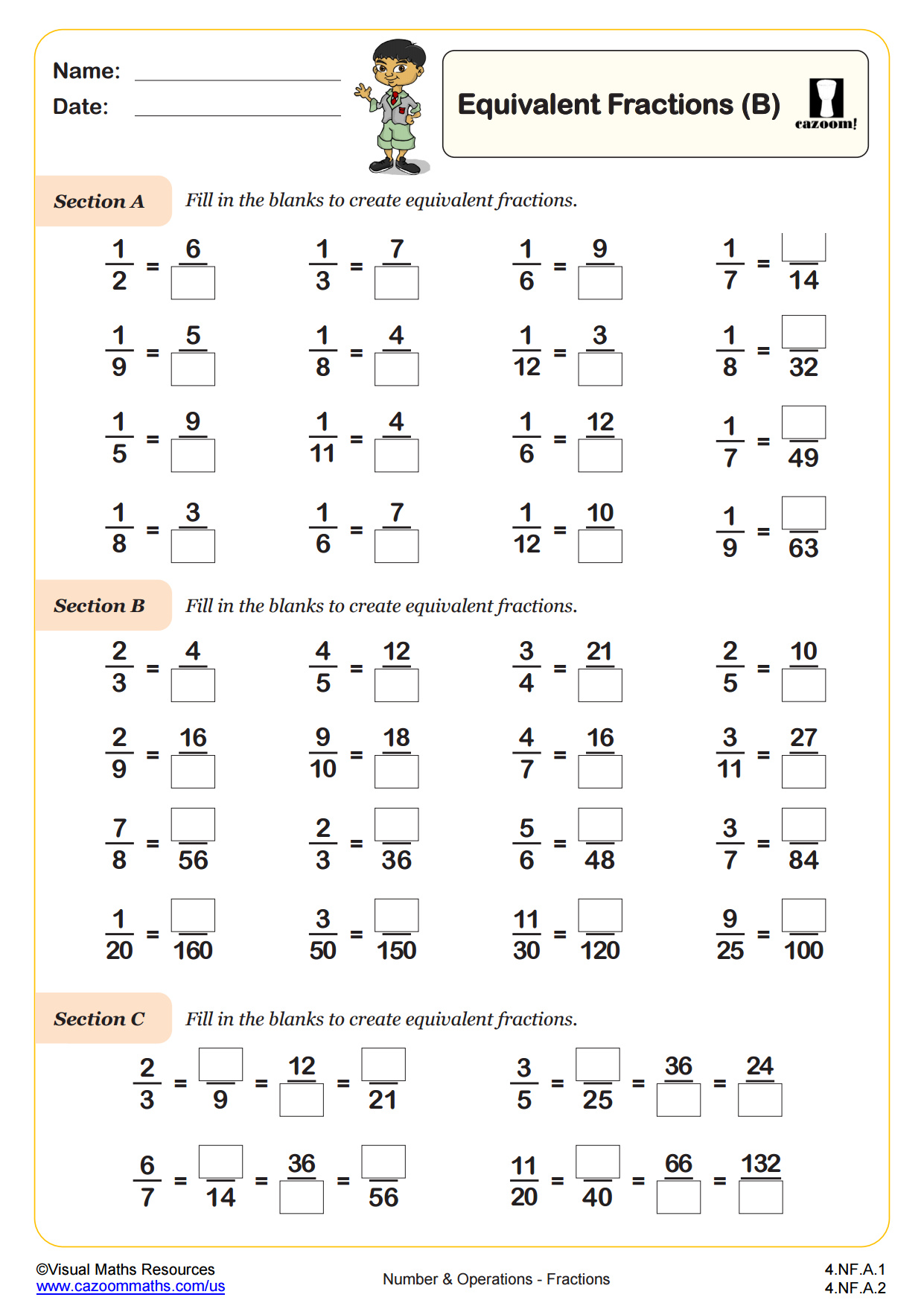 4th grade equivalent fractions worksheet