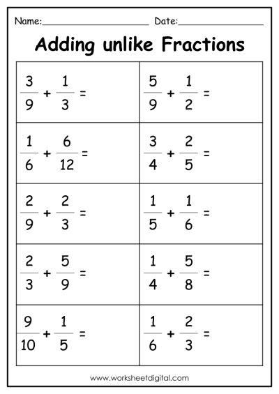 4th grade fraction worksheet