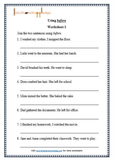 Grade 1 Grammar: Using “before” printable worksheets - Lets Share ...