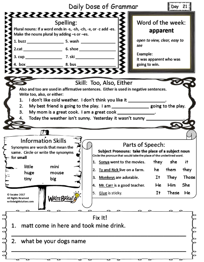 Fourth Grade Grammar Skills Daily Dose Bundle Standards Assessments