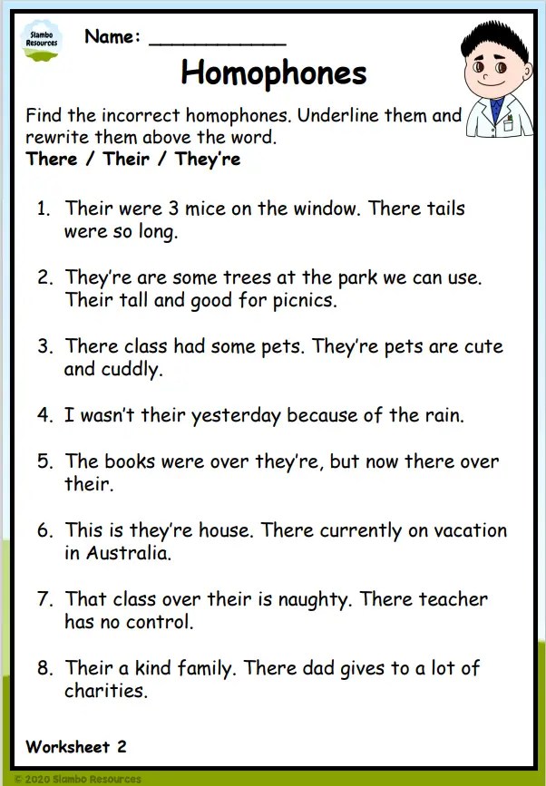 4th grade homophones worksheet