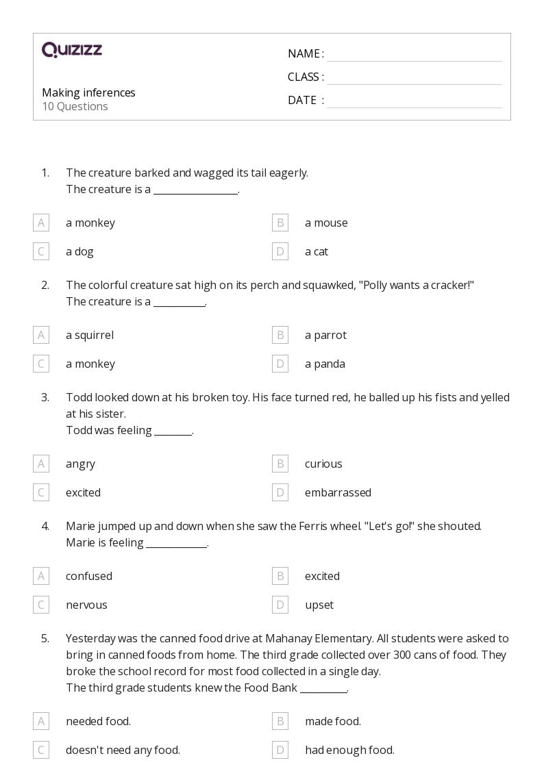 50+ Making Inferences worksheets for 4th Class on Quizizz | Free ...