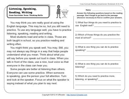 4th grade listening comprehension worksheet