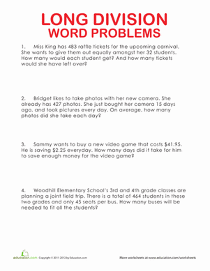 Long Division Word Problems | Interactive Worksheet 