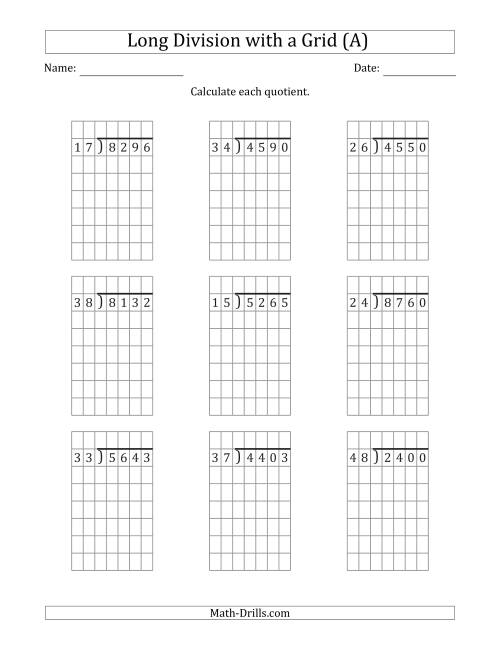 4-Digit by 2-Digit Long Division with Grid Assistance and NO ...