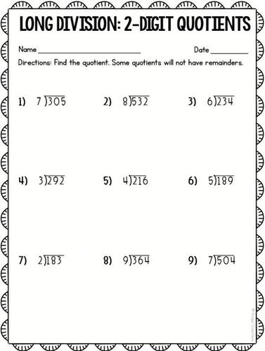 Long Division Worksheets and Google Form Assessment - 4th Grade Math