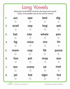 4th grade long vowel worksheet