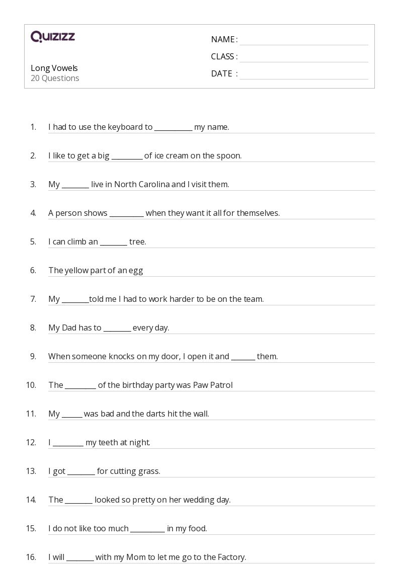 4th grade long vowel worksheet