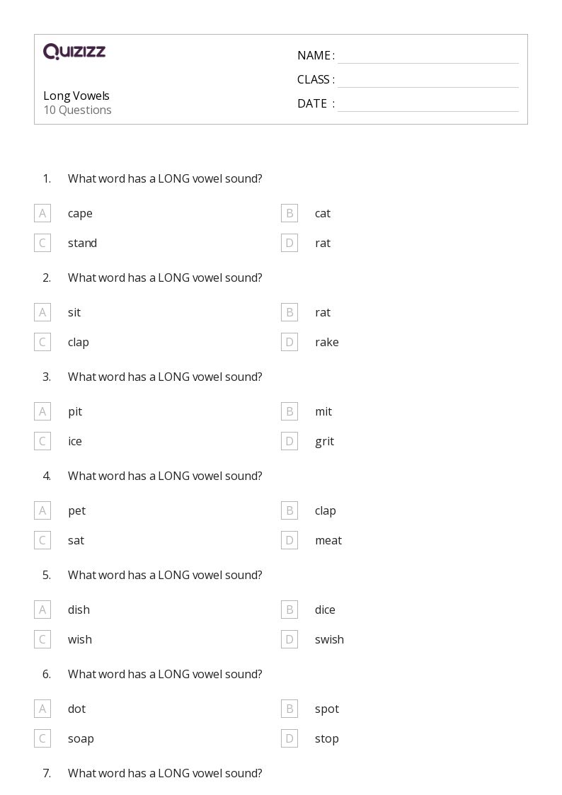 4th grade long vowel worksheet