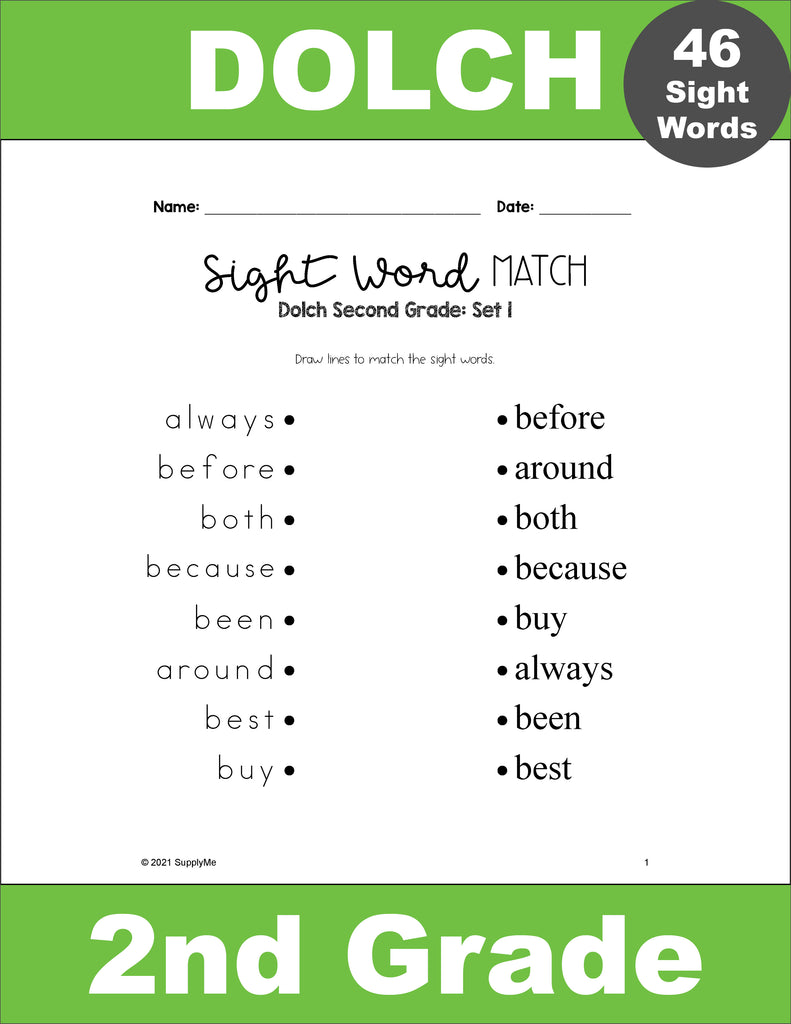 4th grade matching worksheet