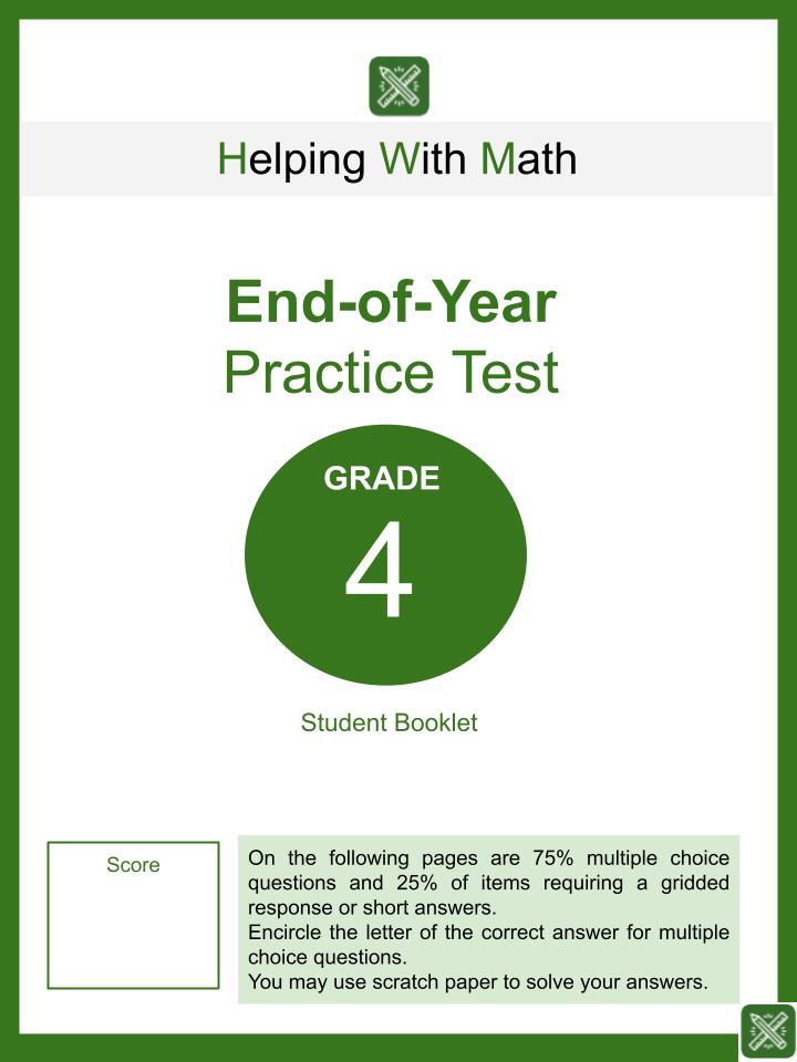4th Grade End Of Year Test Booklet | Common Core Aligned Exam