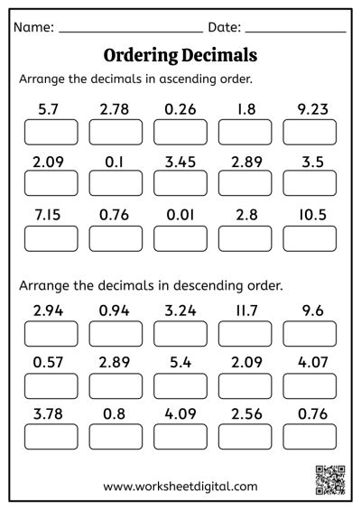 4th grade math decimals worksheet