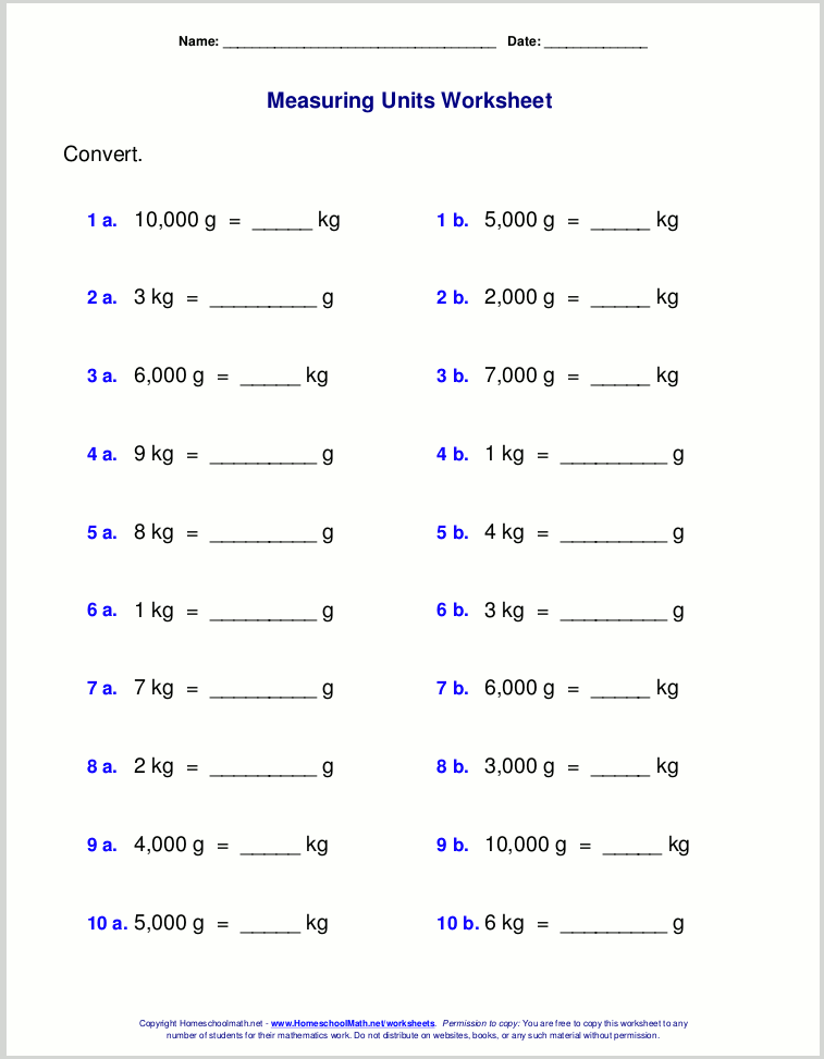 4th grade math measurement worksheet