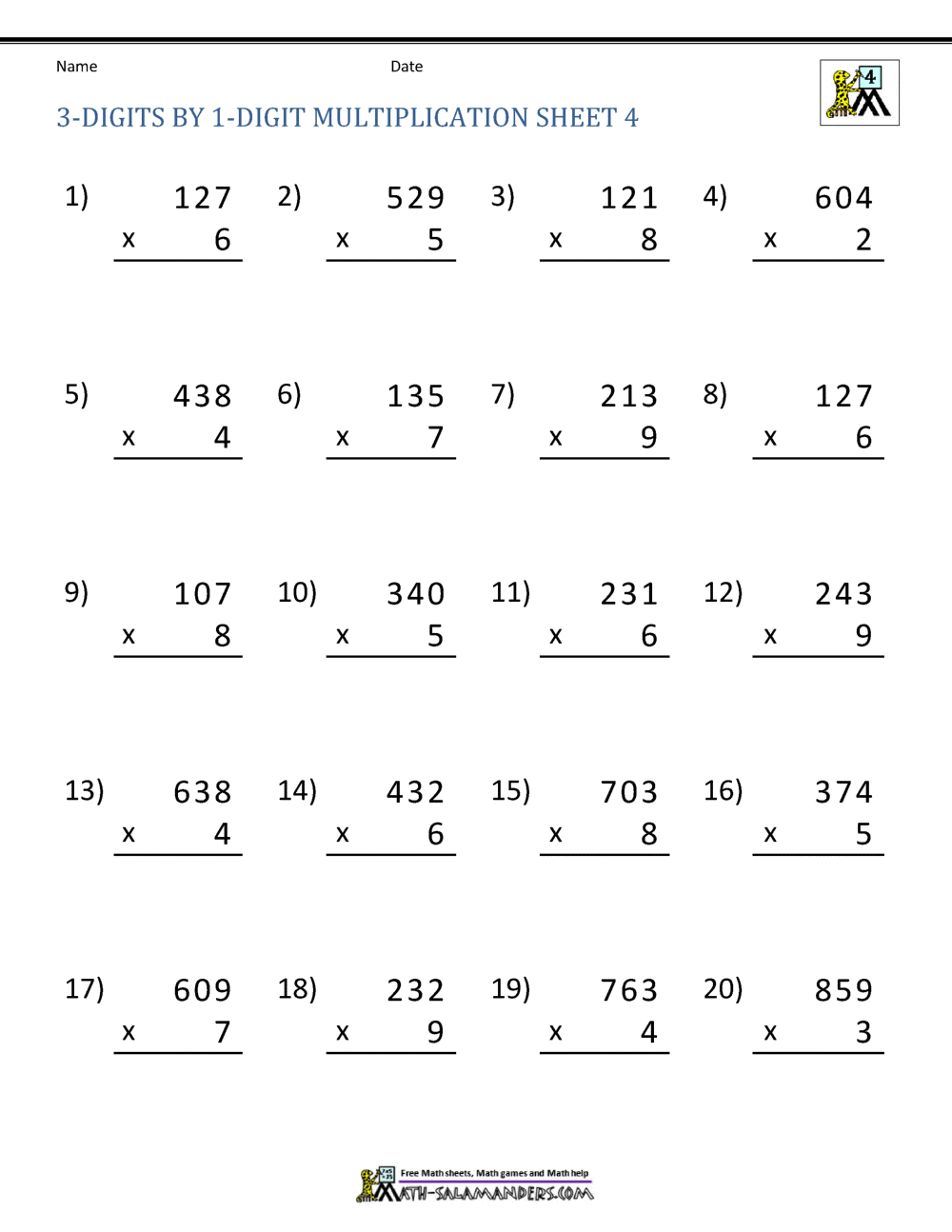 4th grade math multiplication worksheet pdf
