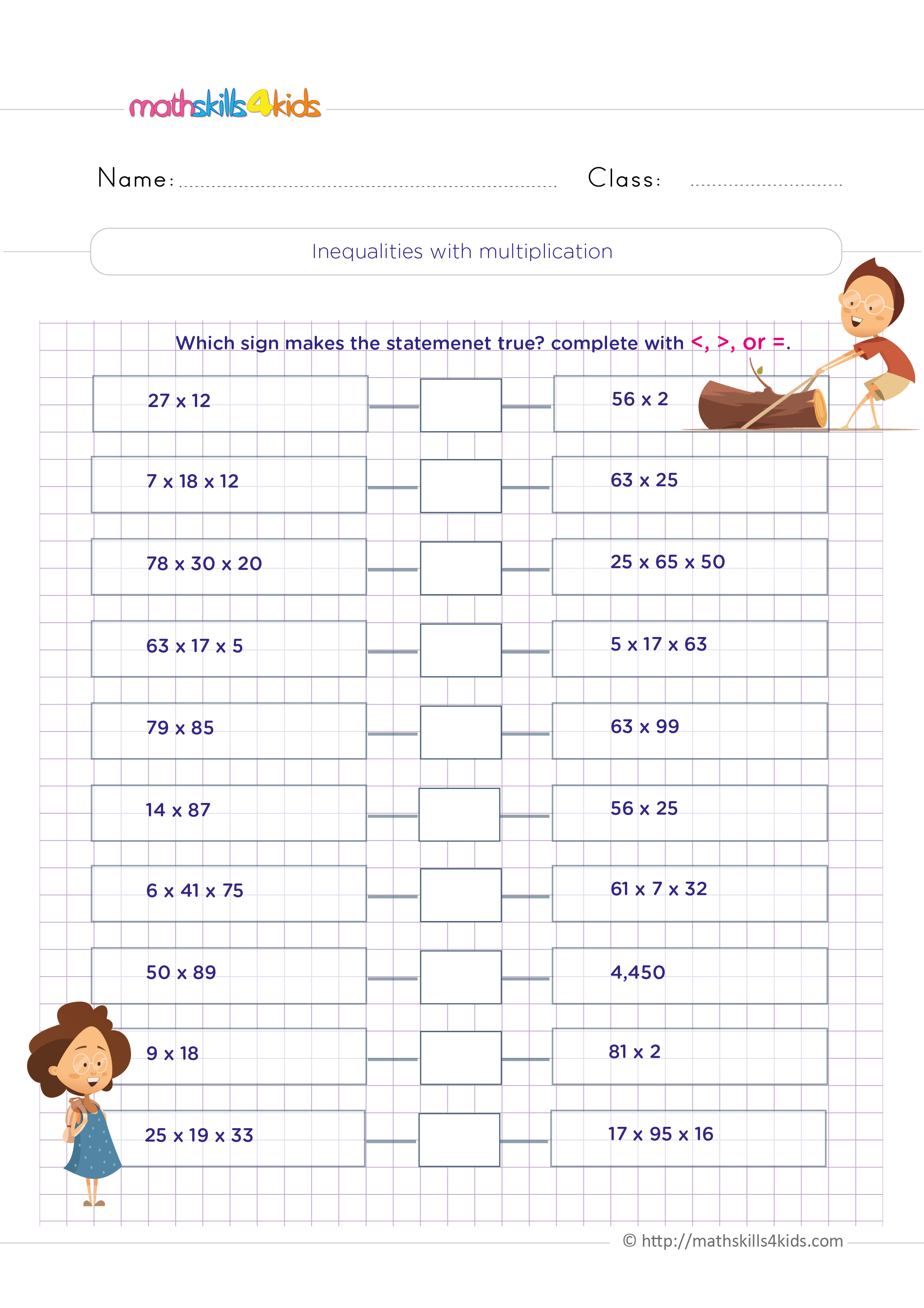4th grade math multiplication worksheet pdf