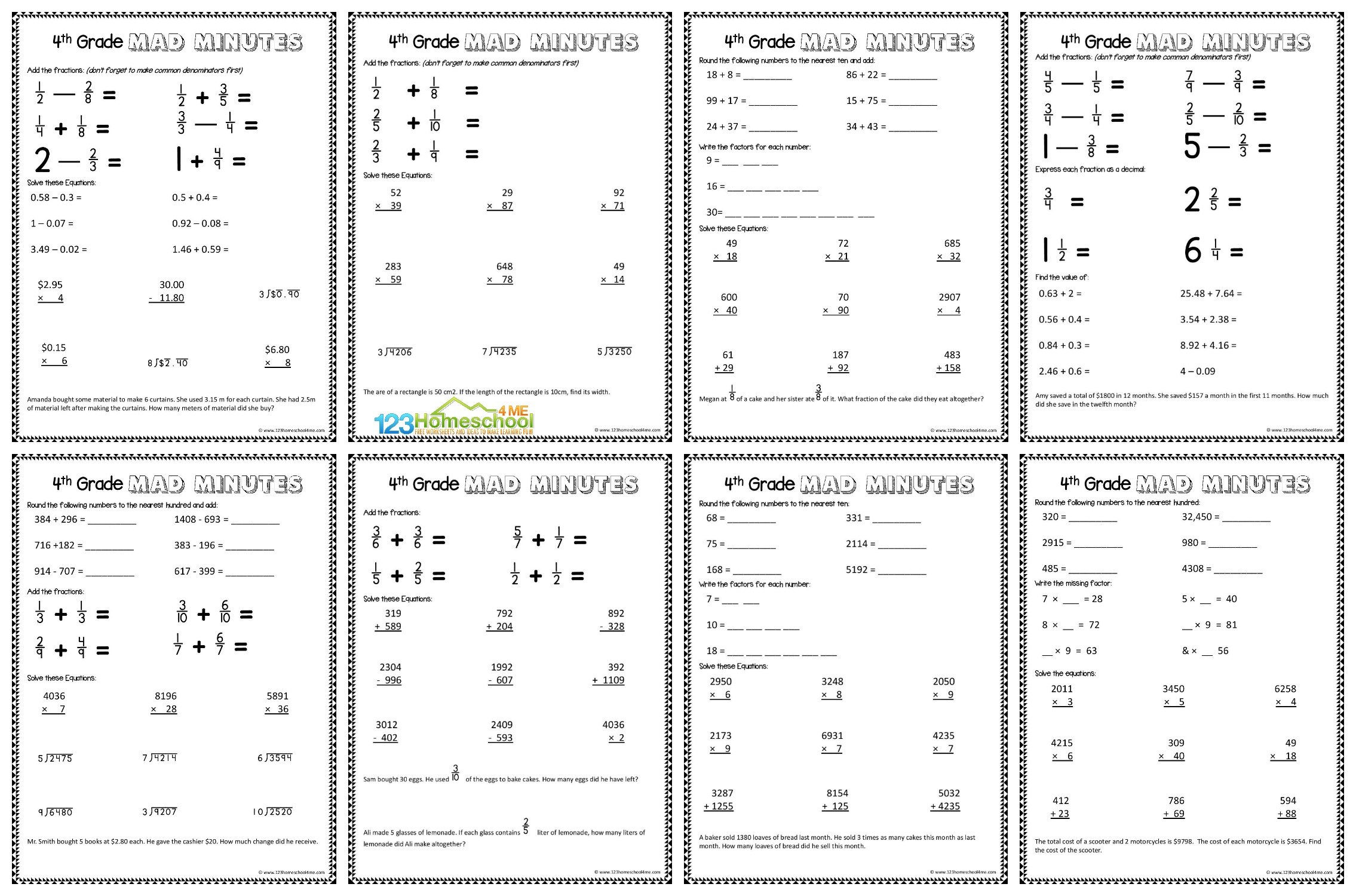 ✏️ FREE Printable 4th Grade Math Worksheets pdf
