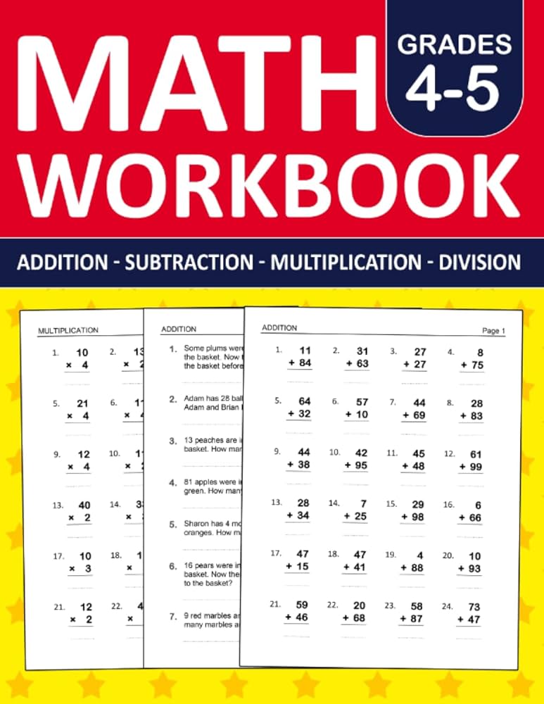 Math Workbook Grades 4 &  5 Addition,Subtraction,Multiplication,and ...