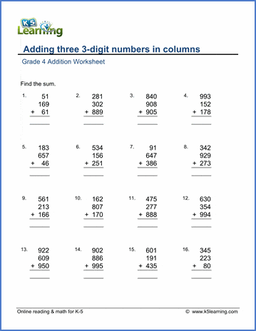 Grade 4 Addition Worksheets - free &  printable | Worsheets library