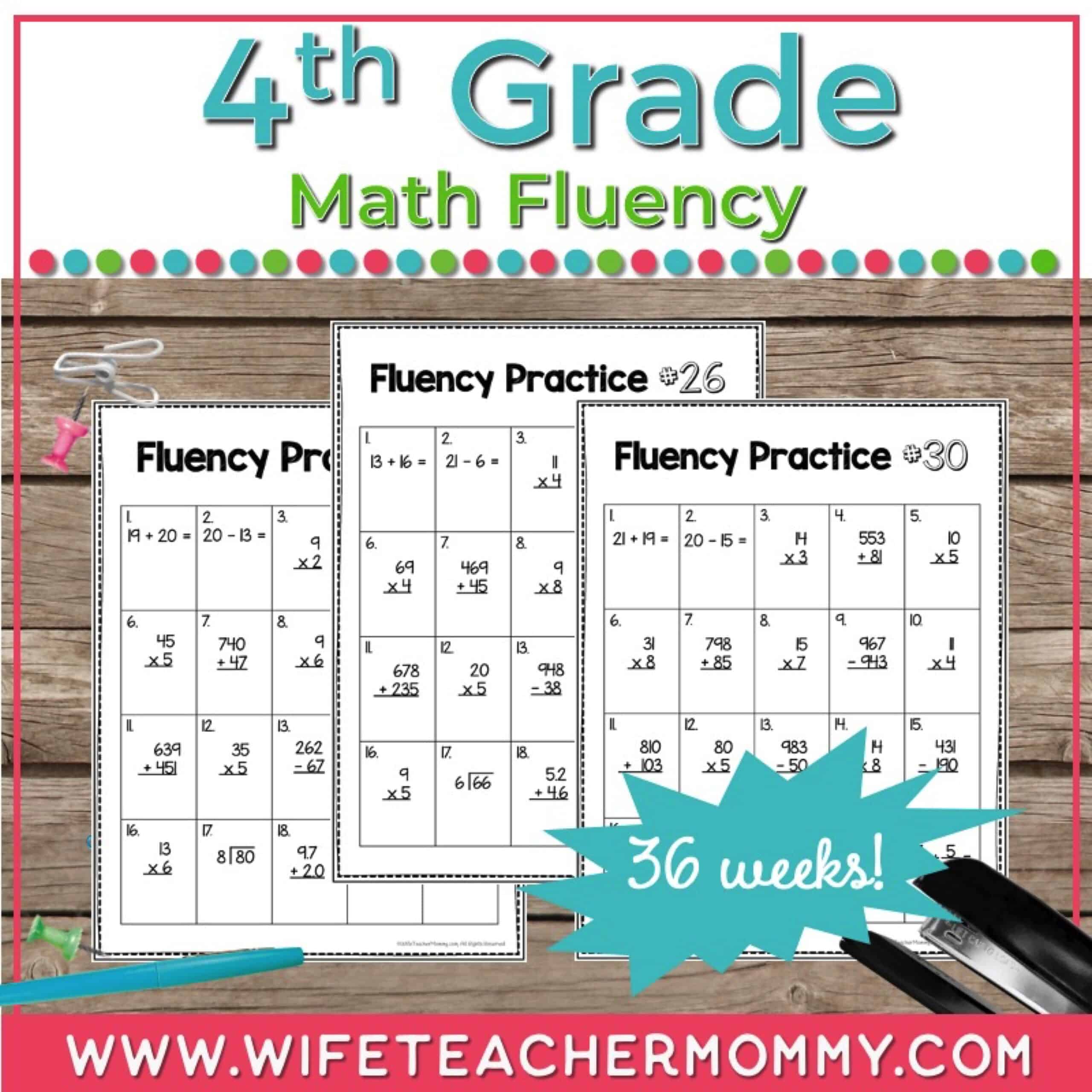 36 Weeks of 4th Grade Math Fluency Worksheets