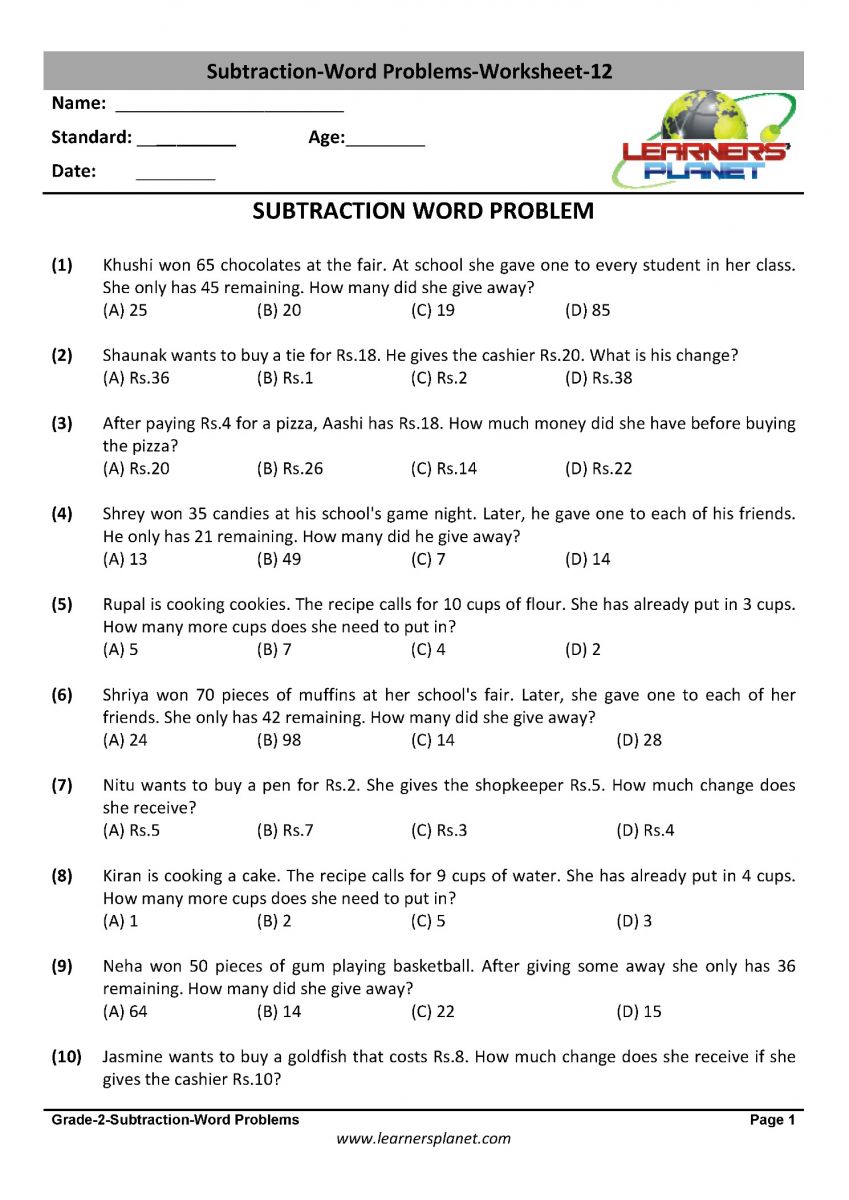 4th grade math word problems worksheet pdf