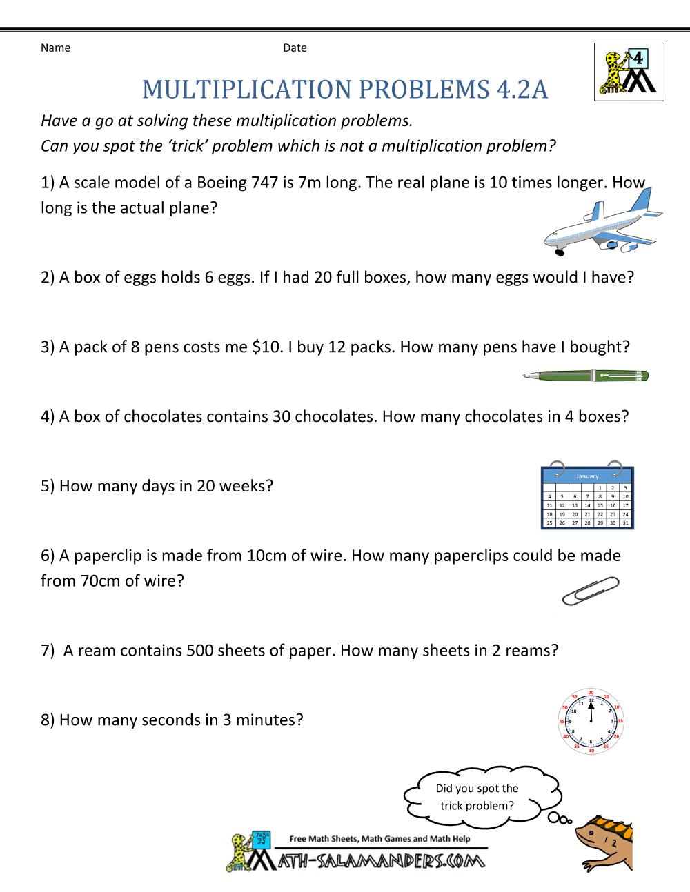 4th grade math word problems worksheet