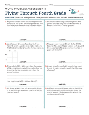 Word Problem Assessment: Flying Through Fourth Grade | Worksheet ...