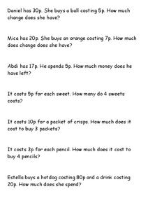 Math Word Problems Worksheet for 1st - 4th Grade | Lesson Planet