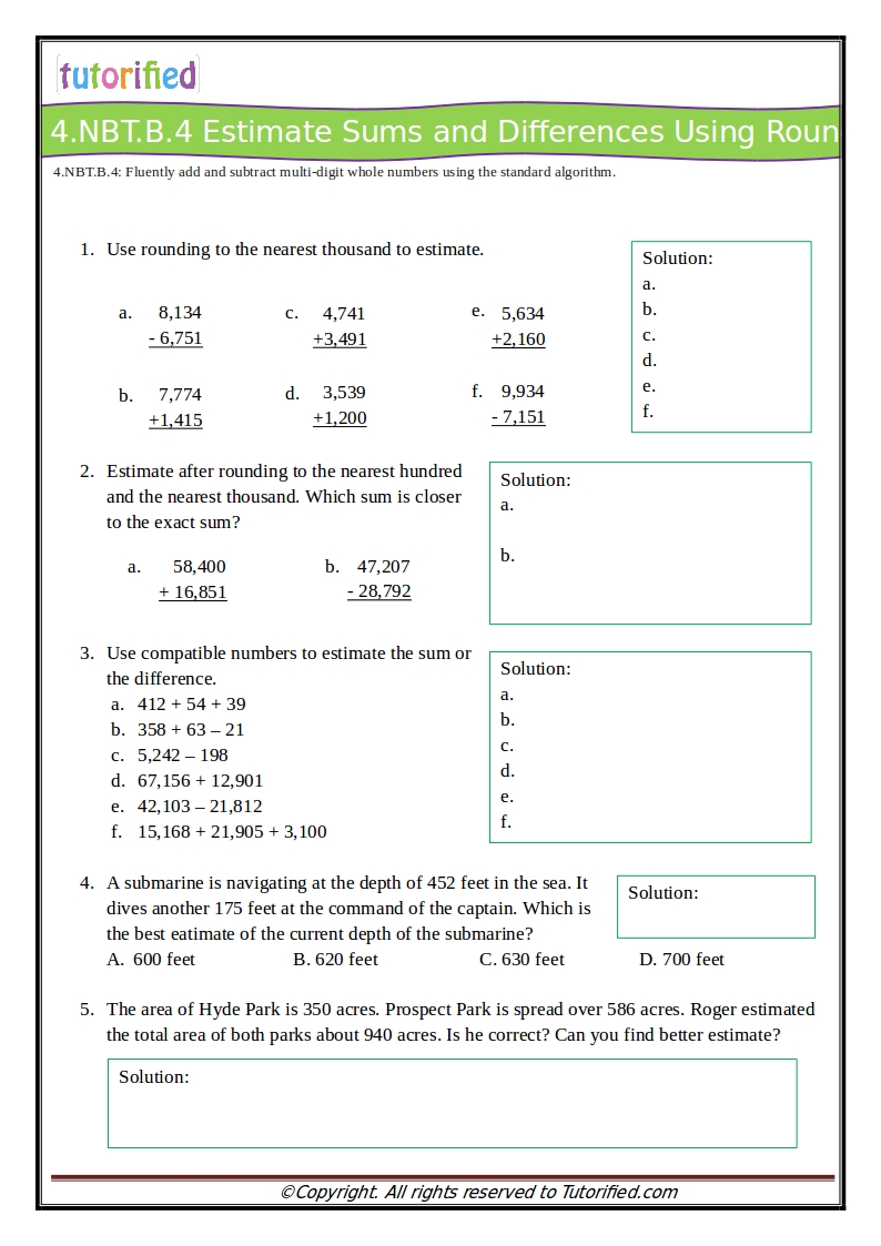 4th Grade Common Core Math Worksheets