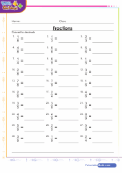 4th grade math worksheet fractions and decimals