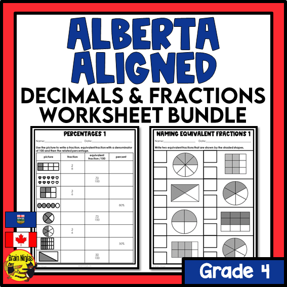 Alberta Math Curriculum Decimals and Fractions Worksheets Bundle | Paper |  Grade 4